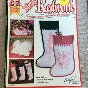 Vintage Design Originals "Merry Redwork" Iron on Transfer Booklet #438
